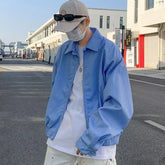Threebooy Spring Clothing Men's Leisure Striped Zipper Short Shirt Jacket  Korean Sky Blue Harajuku Long Sleeve Light Luxury Coats